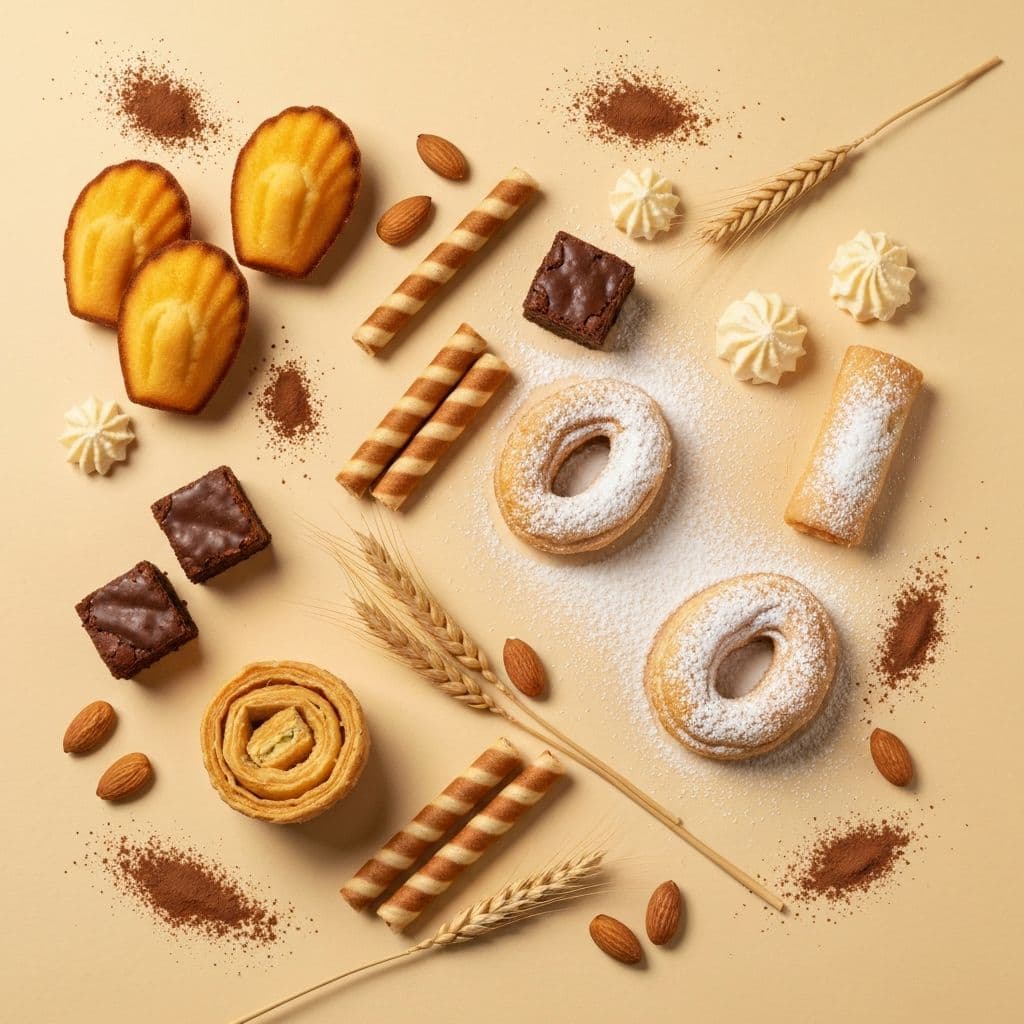 Assortiment de madeleines, biscuits, gaufrettes et pâtisseries BIPAN
